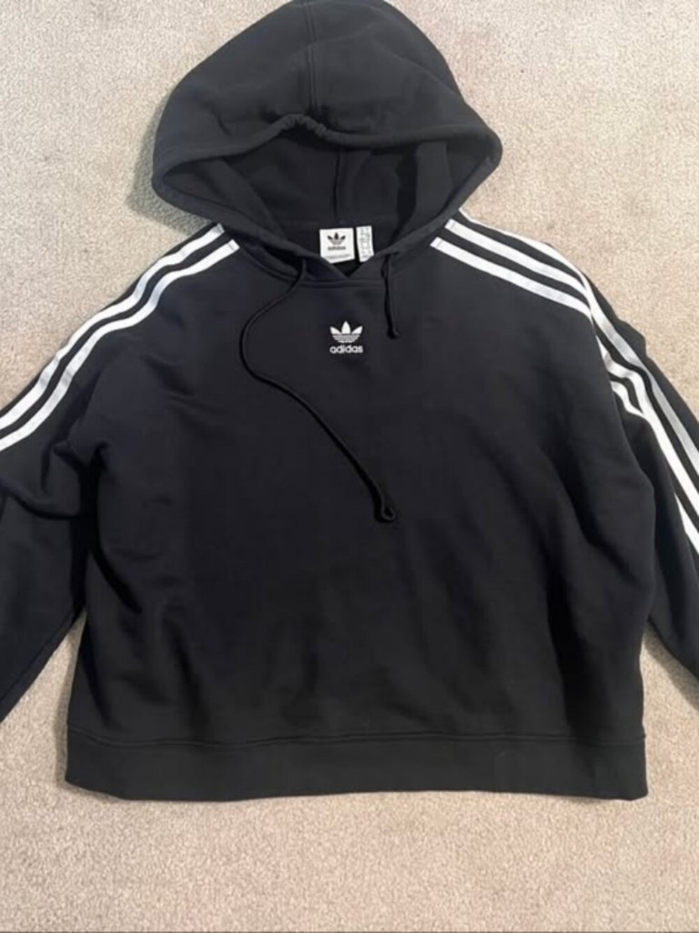 adidas Originals Women's L Cropped Hoodie Black 3 Stripes Trefoil Sweatshirt